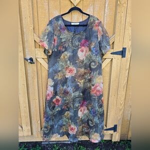 Vintage Christy Lyn Multi-Color Floral Dress Womens 18 Romantic Sheer Watercolor